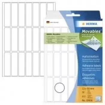 HERMA Movables 10606 Self-Adhesive Paper Labels, Matt White, 13 x 50 mm, 672 Labels (32 Sheets x 21), Residue-Free Removal