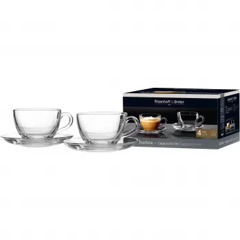 Ritzenhoff & Breker BARISTA Cappuccino Set, 4 Pieces, Clear Glass, 220 ml Cups, Dishwasher Safe 822021