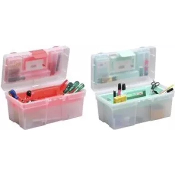 allit McPlus Clear 16 Storage Box, Polypropylene, Transparent with Red Clips 416411