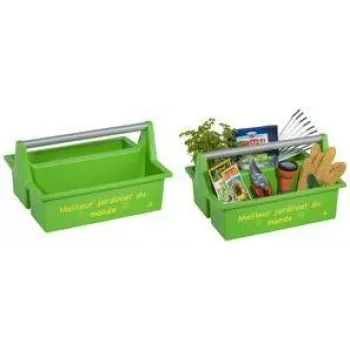 allit McPlus Carry Jardinier Tool Basket, Green, Ergonomic Aluminium Bow Handle, 2 Large Compartments, 1 Piece (8500906006)
