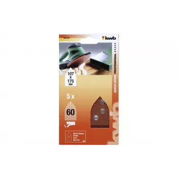 KWB 493406 Delta Sanding Sheets P60 175 x 107 mm 5-Pack Hook and Loop