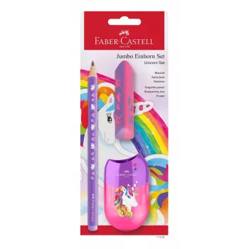 Faber-Castell Unicorn Jumbo Writing Set, Violet, 3 Pieces, 3 mm Lead, Ergonomic Triangular Shape 111528