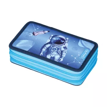 Herlitz double compartment pencil case Cosmic Explorer, 23 pieces, 2 zips, coloured lining 400197545