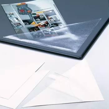 DURABLE CORNERFIX® Self-Adhesive Triangular Pockets 75x75 mm, Transparent, 100 Pieces 828119
