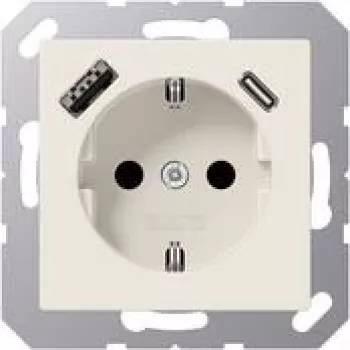 JUNG A 1520-15 CA SCHUKO Socket 16 A 250 V with USB Charger 1 x Type-A + 1 x Type-C, Safety Plus, AS Series, White (Ivory)