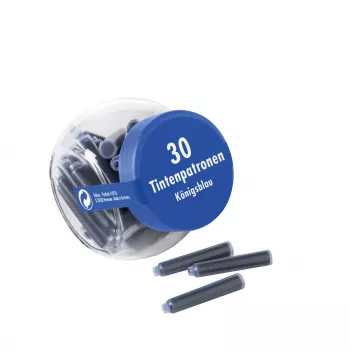 Pelikan 4001 Standard International Short Ink Cartridges for Fountain Pens, Royal Blue, Erasable & Washable, 30 Cartridges in Glass 300003745