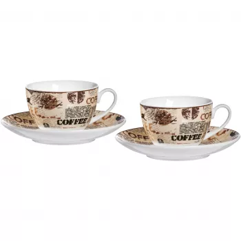 Ritzenhoff & Breker CREMA Cappuccino Set, 4-Piece, Porcelain, Motif Print, Dishwasher-Safe 422108