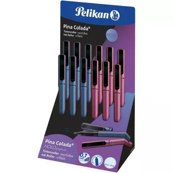 Pelikan Pina Colada Holo Rollerball Pen - Display with 12 Pieces, Holographic Metallic Lacquer, Medium Blue Ink 300007994