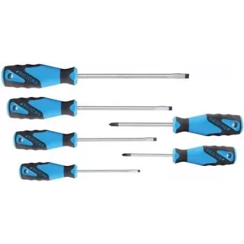 GEDORE Workshop Screwdriver Set, 6-Piece, Slotted and Phillips, 3-Component Power-Grip3 Handle, Molybdenum Vanadium Blades, Magnetic Tips 1482319