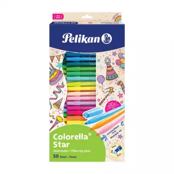 Pelikan Colorella Star C302/50 Felt Pen Set, 50 Different Colours, Water-Based Washable Ink, Ventilated Caps 825092