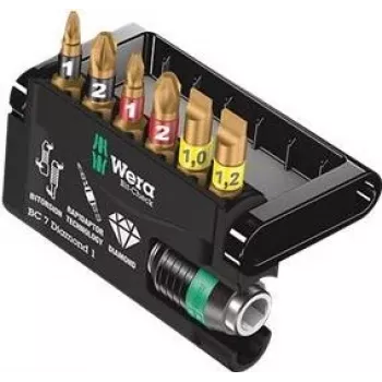 Wera Bit-Check 7 Diamond 1 Screwdriver Bit Set, 7-Piece, 1/4 inch Hex, 25 mm, Phillips & Pozidriv, Diamond-Coated 05057416001
