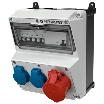 MENNEKES AMAXX Socket Combination, IP44, 32A, 400V, 1x CEE 32A 5p, 2x Schuko 16A, RCD 30mA, Circuit Breaker 920080