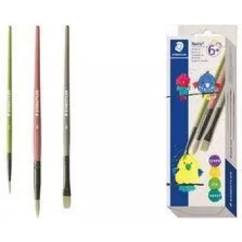STAEDTLER Noris Synthetic Brush Set, 3 Pieces, Various Colours, Recycled Plastic Handles, Metal Ferrules (989R-S BK3)