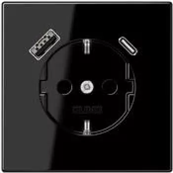 JUNG LS 1520-15 CA SW SCHUKO Socket 16 A with USB Charger 1 x Type A + 1 x Type C, Safety Plus, LS Series, Black