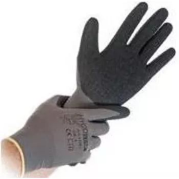 HYGOSTAR Skill Work Gloves Grey/Black Size S Nylon Fine Knit Polymer Coated 1/4 Dip 12-Pack 33986