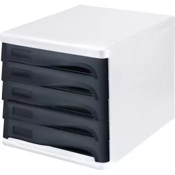 HELIT H6129498 Drawer Box, 5 Drawers, Light Grey/Black, Polystyrene/ABS, Stackable