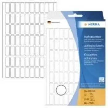 HERMA 2320 Self-Adhesive Paper Labels, White, 8 x 20 mm, 2240 Labels (32 Sheets x 70)