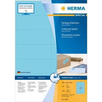 HERMA 4558 Rectangular Blue Self-Adhesive Labels, 13 x 38 mm, 1400 Labels