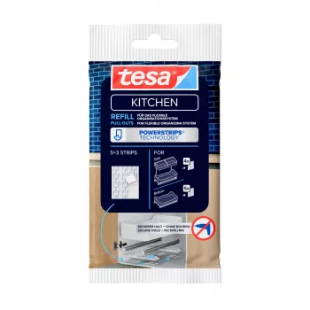 tesa KITCHEN Powerstrips Refill Set for Cabinet Drawers – 15 Adhesive Strips, White (70064-00000-00)
