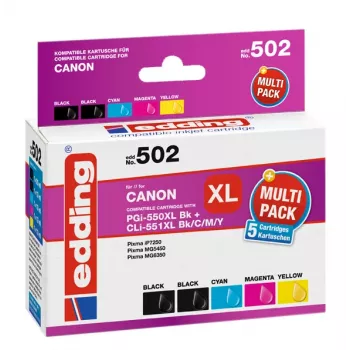Edding EDD-502 E Compatible Ink Cartridges Multi-Pack for Canon PGI-550PGBK XL, CLI-551 C/M/Y XL (Black, Cyan, Magenta, Yellow)