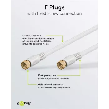 Wentronic Goobay SAT Connection Cable, 100% Shielded, Gold-Plated, White, 7.5 m - F-Plug to F-Plug (67294)