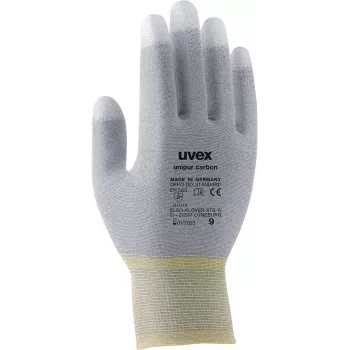 Uvex Unipur Carbon Nylon Knitted Protective Work Gloves, Size 10, Grey/Black, PU Palm Coating, Antistatic 6055610