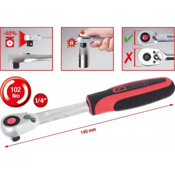 KS TOOLS 1/4 SlimPOWER Reversible Ratchet, 72 Teeth (920.1490)