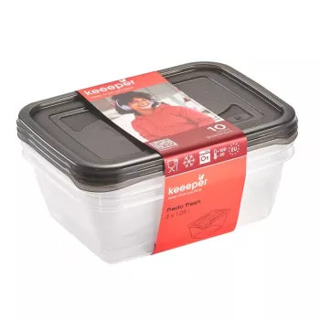 keeeper fredo fresh storage container set, 3x 1.25 L, rectangular, transparent base with grey lid 3067582700000