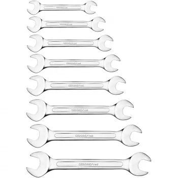 GEDORE red Double Open-Ended Spanner Set, Long Version, 8-Piece, 6-22 mm, Matt Chrome-Plated, Chrome Vanadium Steel, DIN 3110/ISO 3318/ISO 1085 3300959