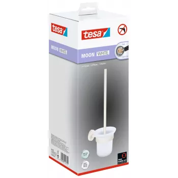tesa MOON WHITE Toilet Brush and Holder Set, Self-Adhesive, Metal, Matt White 40571-00000-00