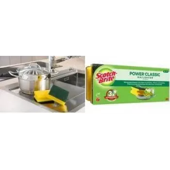 Scotch-Brite Classic Pot Scrubber, 3-Pack, Extra Strong Non-Woven Fibre, Nail-Friendly Grip Strip 34-2000-0254-0