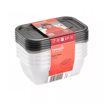 keeeper fredo fresh Food Storage Container Set, 5x 0.5 L, Rectangular, Transparent with Grey Lids 3067282700000