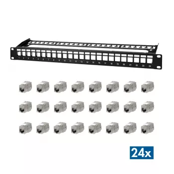 LogiLink PrimeLine 24-Port Shielded Cat.6A Keystone Patch Panel, 19 inch 1U, Black (RAL9005), 24x Keystone Modules included NK5001