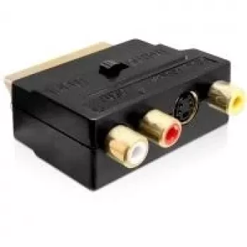 Wentronic Goobay SCART Adapter, SCART Plug to 3 RCA Socket + 4-Pin Mini-DIN Socket, Black 50499