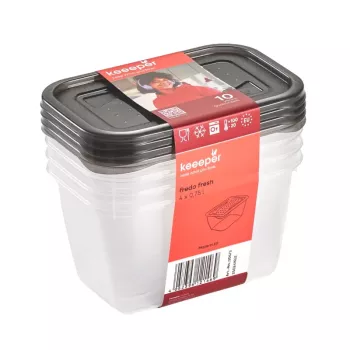 keeeper fredo fresh Storage Container Set, 4 x 0.75 L, Rectangular, Transparent with Grey Lids 3067382700000