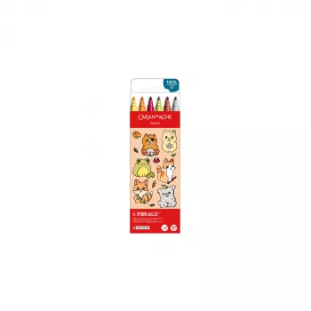 Caran d'Ache Fibralo Kawaii Animals Felt Pens, 6-Pack, Water-Based Ink, Watercolour Effect 185.803