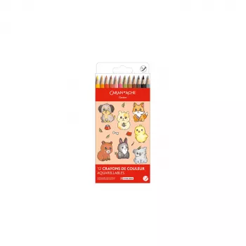 CARAN D'ACHE Swisscolor Kawaii Animals Water-Soluble Coloured Pencils, Set of 12, Cedar Wood, Hexagonal 1285.803