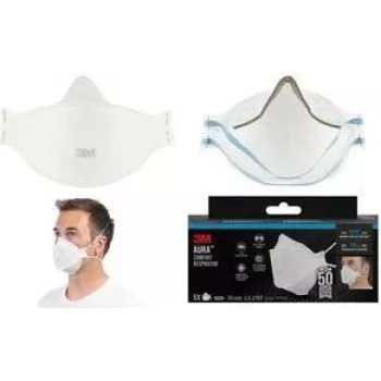 3M Aura 9320+ FFP2 Respirator Mask without Exhalation Valve, 3-Panel Fold Flat Mask, White, 1-Pack 9320-5