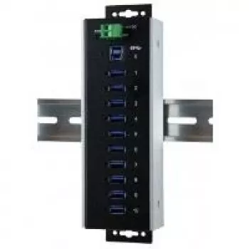EXSYS EX-1110HMVS-WT Industrial 10-Port USB 3.2 Gen 1 Hub, DIN Rail Mountable, Metal, 5Gbps
