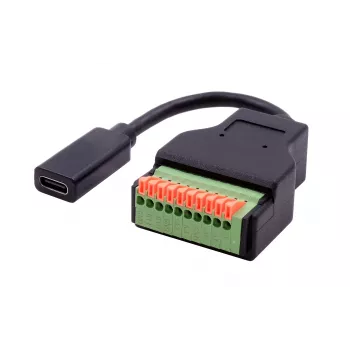 EXSYS EX-49124 USB-C Socket to 10-Pin Screw Terminal Block Adapter Cable with Push Button, USB 3.2 Gen 1, 15 cm