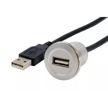 EXSYS EX-49181 Panel-Mount USB 2.0 Extension Cable, USB-A Female to USB-A Male, 30 cm, Metal Plate