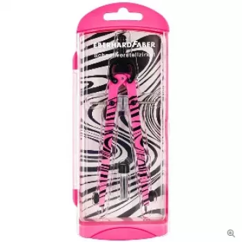 FABER-CASTELL EBERHARD FABER Quick-Set Compass, Neon Pink/Black, Central Drive Spindle, Black Graphic Pattern, 1 Piece (571701)