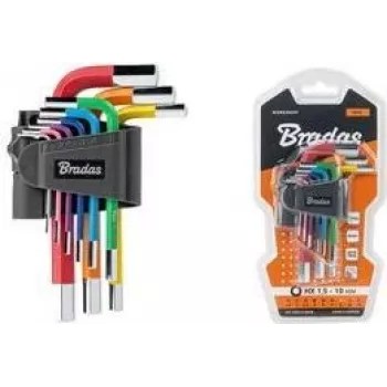 Bradas 9-Piece Hex Key Set, S2 Steel, Multi-Coloured, Metric 1.5-10mm, L-Shape, Colour-Coded, DIY-HKH42-SH/B