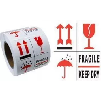RILLPRINT 76900 warning labels FRAGILE / STORE DRY permanently adhesive white/red/black 74x105mm 500 labels per roll
