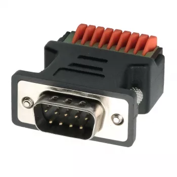 EXSYS EX-49110 DB9 plug to 9-Pin screw terminal block adapter with push button