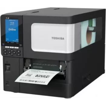 Toshiba BX410T-GS02-QM-S industrial barcode printer, 203 dpi, thermal transfer/direct thermal, USB & LAN, colour LCD, near edge, A-BRID OS 18221169006