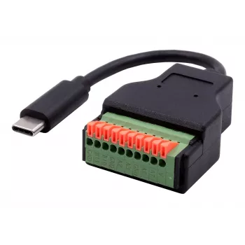EXSYS EX-49125 USB-C plug to 10-Pin terminal block adapter cable with push button, 15 cm, USB 3.2 Gen 1