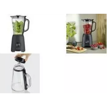 SEVERIN Stand Mixer SM 3722, 600 W, Matte Black, Removable 1.5 L BPA-Free Glass Jug, Lid with Measuring Cup, Stainless Steel Blades, 2 Speeds, Pulse, Ice Crushing