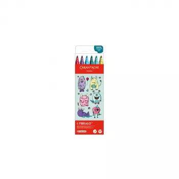 CARAN D'ACHE Fibralo Kawaii Monsters Fibre Pens, 6-Piece Set, Water-Based, Water-Soluble Ink, Usable Dry or Wet (185.801)