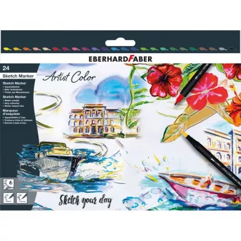 Faber-Castell Eberhard Faber Artist Color Dual Brush Pen Set with 24 Pens, Fineliner and Brush Tips, Assorted Colours 558224
